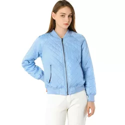 Allegra K Women's Quilted Raglan Sleeves Zip Up Bomber Jacket Baby Blue S