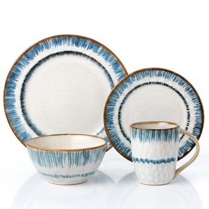 Lorren Home Trends 16 Piece Stoneware Set-Blue Swirl - 1 of 4