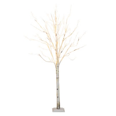 Nearly Natural 6-ft Pre-Lit Artificial White Birch Tree with 300 Warm White LED Lights