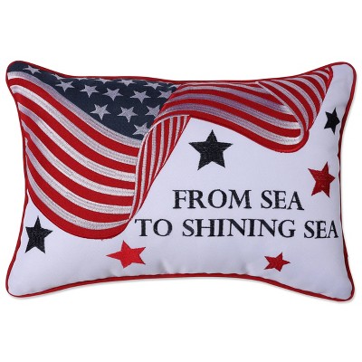 13"x19" From Sea to Shining Sea Lumbar Throw Pillow Blue - Pillow Perfect: Embroidered Flag, Indoor Couch Accessory, July 4 Decor