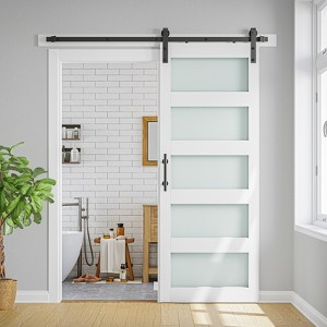 SMARTSTANDARD 80 in. & 84 in. White Glass Barn Door with Sliding Door Hardware Kit & Handle - Predrilled Ready to Assemble, 5-Lite Frosted Glass - 1 of 4