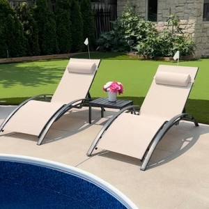 PURPLE LEAF Patio Chaise Lounge Set of 3 Outdoor Lounge Chair Beach Pool Sunbathing Lawn Lounger Recliner Chiar, Side Table Included - 1 of 4