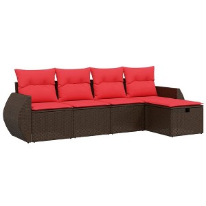 vidaXL 5 Piece Patio Sofa Set with Cushions Brown Poly Rattan - 1 of 4