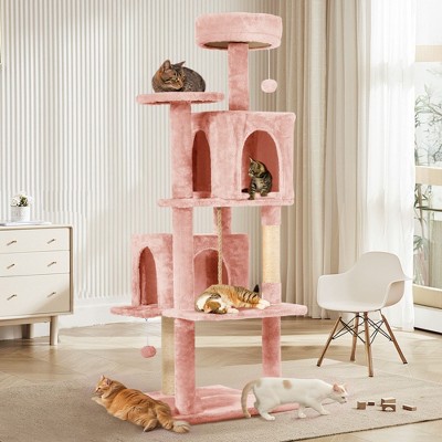 Modern Multicoloured 600GSM Soft Plush Cat Tree Pet Tower with Top Perch and Hanging Ball