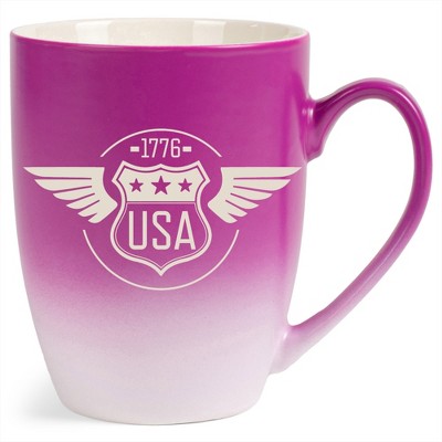 100 North United States of America 10 Ounce Pink and White Two Toned Ombre, Comfortably Fits Your Hands, Ceramic Tea Coffee Cup Mug, USA 1776