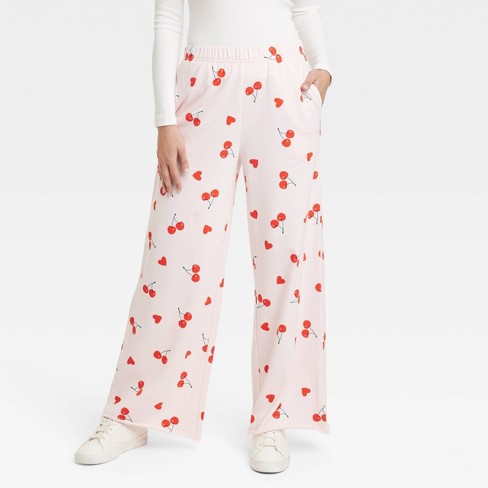 Women s Cherry Hearts Pattern Graphic Pants Pink Xl Target