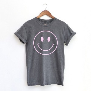 Simply Sage Market Women's Smiley Face Outline Puff Print Short Sleeve Garment Dyed Tee - 1 of 4