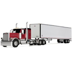 Peterbilt 589 with 58" Flat Top Sleeper and 53' Utility Trailer Legendary Red w/ Black Top 1/64 Diecast Model by First Gear - 1 of 1