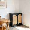 Sideboard Buffet Cabinet with Storage, 2 Rattan Doors Modern Console Table Coffee Bar Cabinet for Living Room, Entryway, Black. - 4 of 4