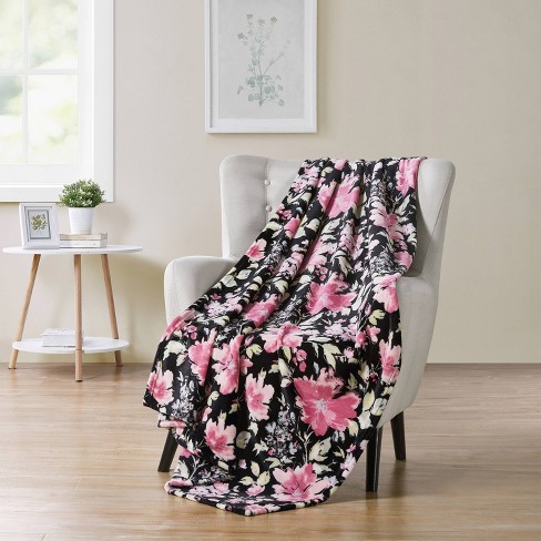 50x70 Oversized Allure Floral Plush Throw Blanket Black - Vcny Home :  Target