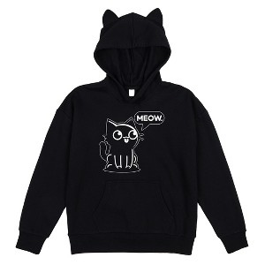 Chibi Cat Youth Girl's Black Long Sleeve Cosplay Hoodie With 3D Ears - 1 of 2