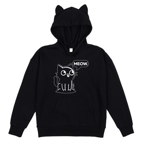 Chibi Cat Youth Girl’s Black Long Sleeve Cosplay Hoodie With 3D Ears - image 1 of 2