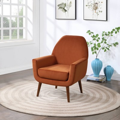 Accera Burnt Orange Velvet Mid-Century Modern Accent Chair