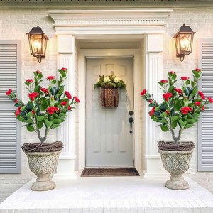 23in Artificial Topiary Flower with Ground Spike-Artificial Topiary Ball Trees with Rose Flowers- PE Fake Plants with Metal Stakes for Indoor and Out - 1 of 4