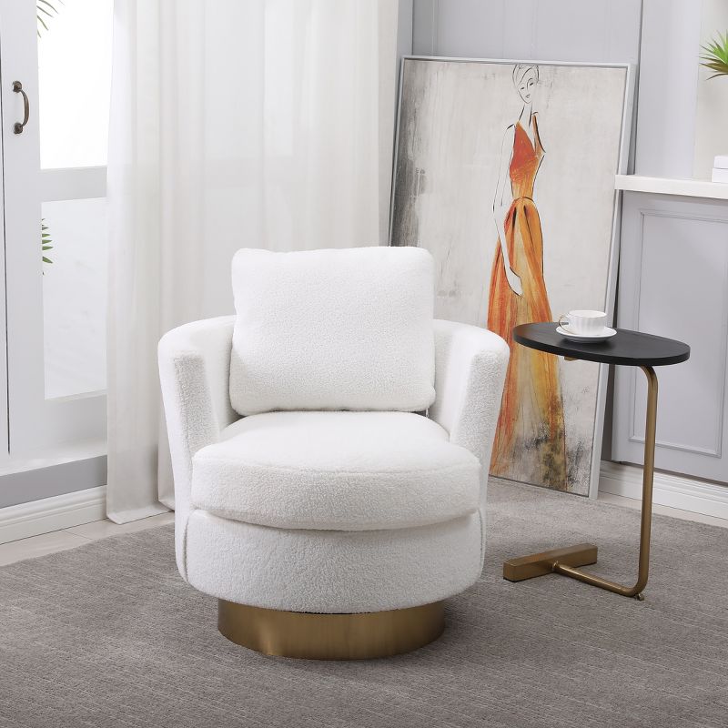Teddy Fabric Swivel Bucket Chair, Living Room Armchair with Gold Metal Base - ModernLuxe, 1 of 10