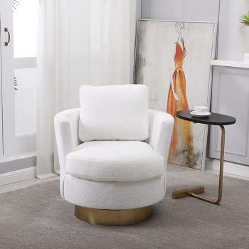 Teddy Fabric Swivel Bucket Chair, Living Room Armchair with Gold Metal Base - ModernLuxe