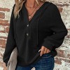 Clearlove Women's Long Sleeve Buttoned Pullover V-Neck Hoodie Drawstring Sweatshirt Shirt - 2 of 4