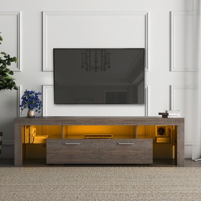 51"W/63"W Modern TV Stand TV  Console Floor TV Cabinet with LED Color Changing Lights, Toughened Glass Shelf and Drawer-ModernLuxe