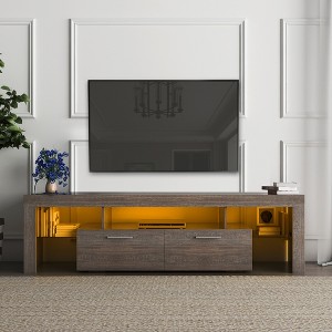 51"W/63"W Modern TV Stand TV  Console Floor TV Cabinet with LED Color Changing Lights, Toughened Glass Shelf and Drawer-ModernLuxe - 1 of 4