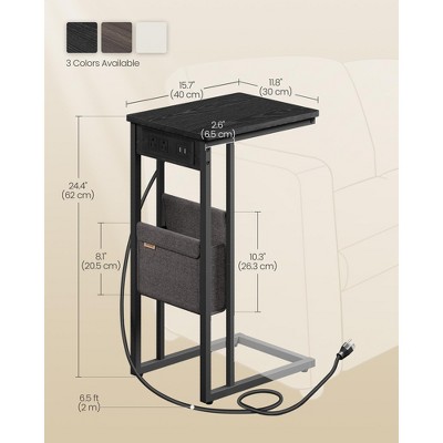 Black Metal C-Shaped Side Table with Charging Station