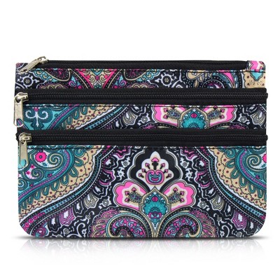 Zodaca Women Lightweight Portable Coin Purse Wallet Bag Cosmetic Makeup Case - Blue Paisley