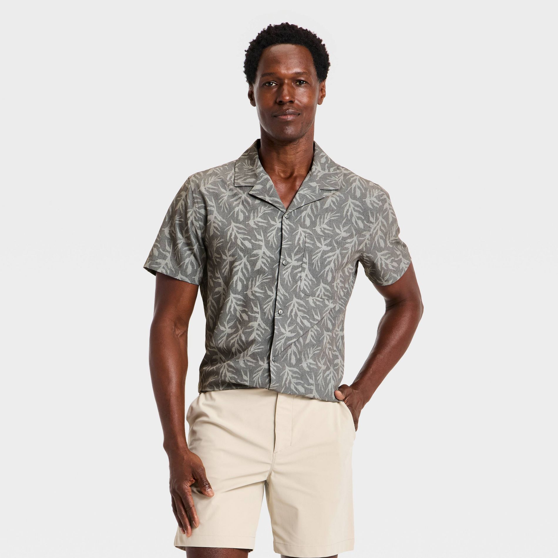 Men's Short Sleeve Button Up Camp Collar Shirt- All In Motion™