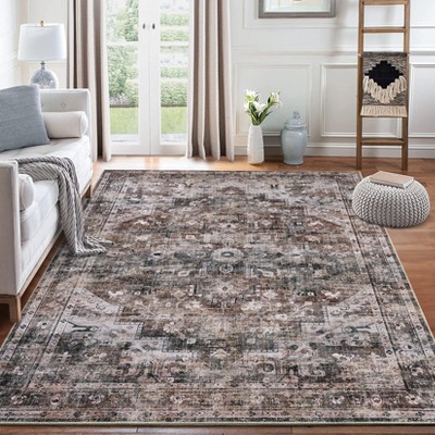 Vintage Area Rug – Washable Low-Pile Carpet, Non-Slip Soft Floor Rug for Living Room, Bedroom & Dining Room