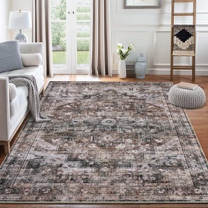 Vintage Area Rug – Washable Low-Pile Carpet, Non-Slip Soft Floor Rug for Living Room, Bedroom & Dining Room - 1 of 4