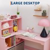 Desk and Chair Set for Children, L Shape Kids Study Table - Features Bulletin Board Open Shelves & Storage Cabinets and Cloth Drawers - 4 of 4