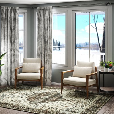 5x7ft Vintage Floral Washable Area Rug, Non-Slip Low Pile Polyester Carpet for Living Room & Bedroom