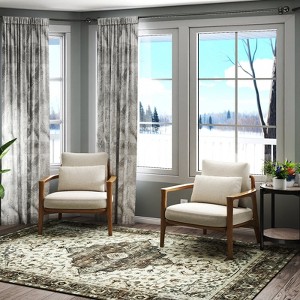 5x7ft Vintage Floral Washable Area Rug, Non-Slip Low Pile Polyester Carpet for Living Room & Bedroom - 1 of 4