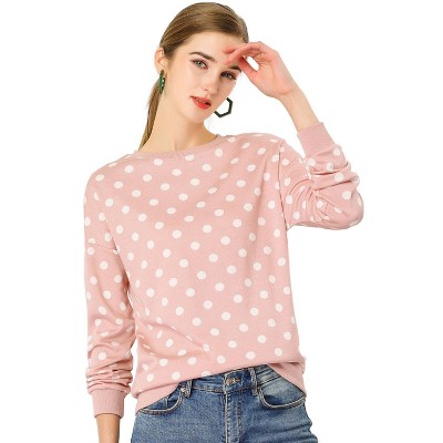 Allegra K Women's Fall Winter Long Sleeve Polka Dots Knitted Pullover Tops