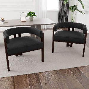 Kumasinova Set of 2 Modern Accent Chair, 3-Legged Teddy Fabric Armchair with Open Back, Upholstered Barrel Dining Chair Comfy Side Chair - 1 of 4