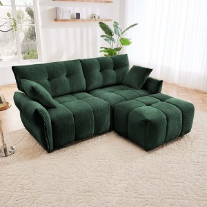 2-Seater Sofa Modern Chenille Fabric with Ottoman for Living Room White - 1 of 4
