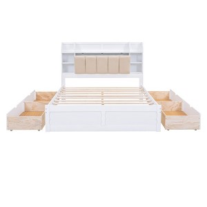 Bed Frame With Drawers Storage Shelf Box Easy Assembly Wooden Queen Bed Frame For Bedroom Guest Room - 1 of 4