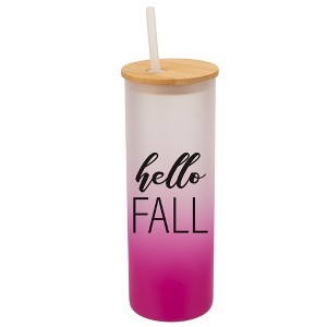 Elanze Designs Hello Fall Autumn Season Wrap-Around Design 25 Ounce Frosted Gradient Glass On-The-Go Coffee Travel Skinny Tumbler Mug Cup, Bamboo Lid - 1 of 1