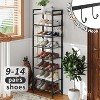 Simple Trending 8 Tiers Shoe Rack 16 Pairs Wooden Plank Shoe Shelf with Hooks for Closet Entryway Organizer Sturdy FreeStanding Shoe Storage,Black - 2 of 4