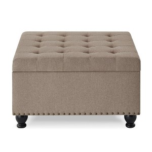 30"L (2.5ft) Square Storage Ottoman Bench, Upholstered Tufted Button Storage Bench With Nails Trim, Storage Toy Box Footrest Bench,linen - 1 of 4