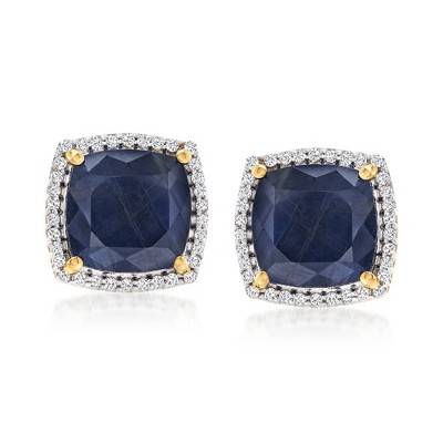 Ross-Simons 7.75 ct. t.w. Sapphire and .27 ct. t.w. Diamond Stud Earrings in 14kt Yellow Gold