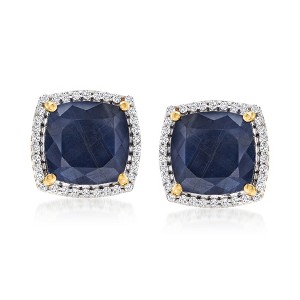 Ross-Simons 7.75 ct. t.w. Sapphire and .27 ct. t.w. Diamond Stud Earrings in 14kt Yellow Gold - 1 of 4