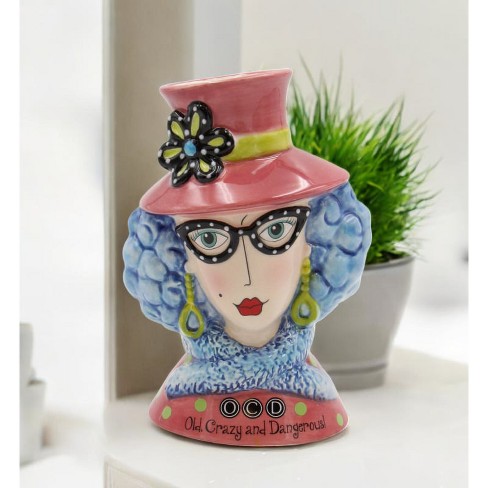 Kevins Gift Shoppe Ceramic Blue Hair Dollymama Vase and Makeup Brush Holder - image 1 of 3