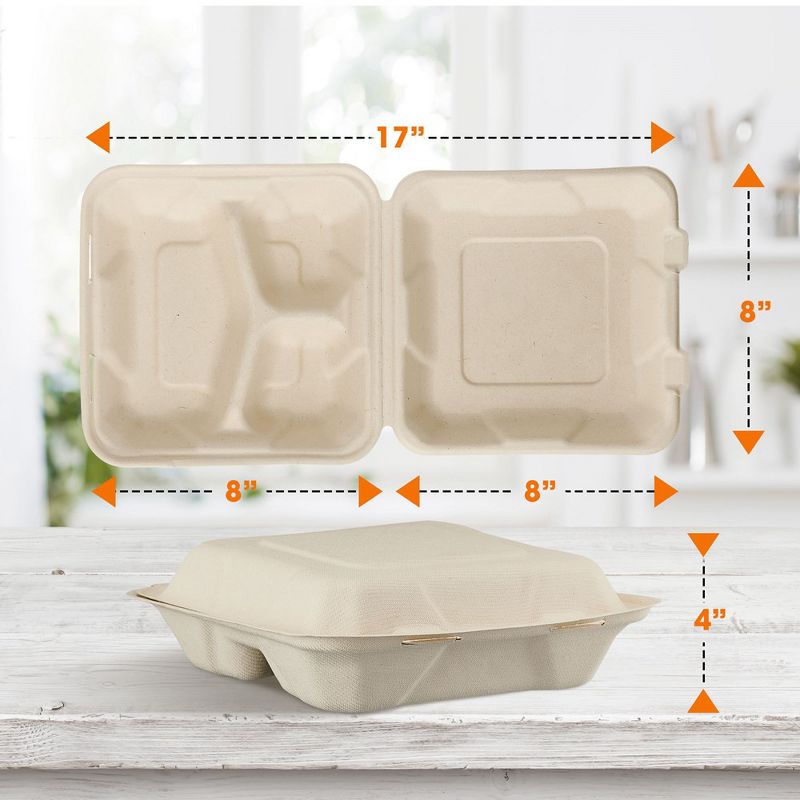 Cheer Collection Biodegradable Clamshell Containers 8" x 8", 3 of 8