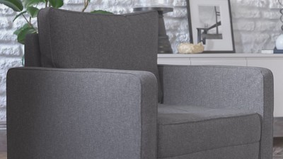 Slate Gray Tufted Faux Linen Mid-Century Modern Accent Chair