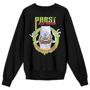 Pabst Blue Ribbon Ghostly Beer Can Crew Neck Long Sleeve Black Adult Sweatshirt - 1 of 3