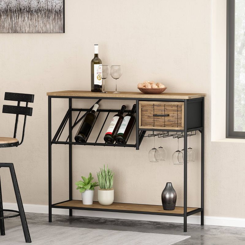 Boster Boho Industrial 8 Bottle Wine Rack Console Table with Storage Natural/Black - Christopher Knight Home, 3 of 14