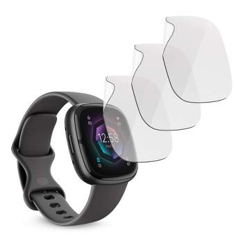 Wasserstein Screen Protector for Fitbit Sense 2 - Made for Fitbit - Clear, Flexible TPU Film Cover Compatible with Fitbit Sense 2 (Transparent - 3