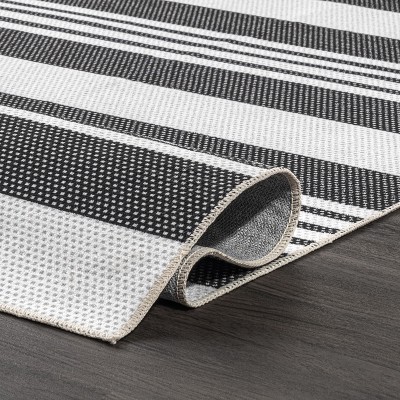 Eco-Friendly Gray Striped 5'x8' Washable Synthetic Rug