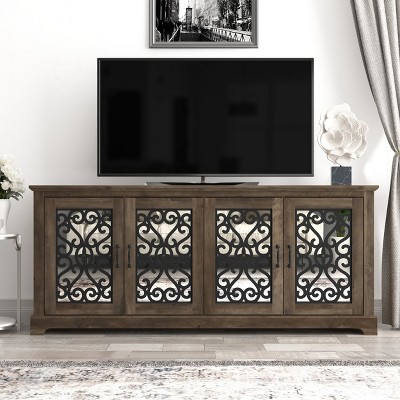 Galano Calidia 68.2 in. 4 Door Wide TV Stand Fits TV's up to 75 in. in Knotty Oak with Gray Stone, Dusty Gray Oak with Gray Stone