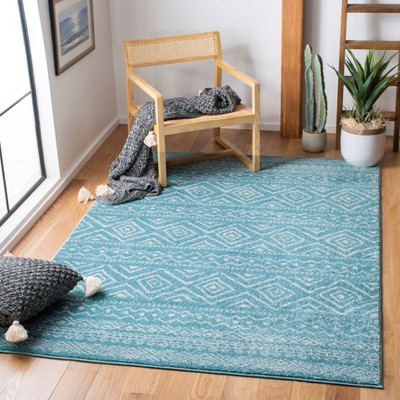 Turquoise and Ivory 3' x 5' Boho Area Rug