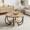 30 Inch Round Coffee Table with Shelf - 2 Tier Rustic Wood Center Table, Curved Metal Legs, Compact Design for Small Spaces, Apartments, and Office - 2 of 4